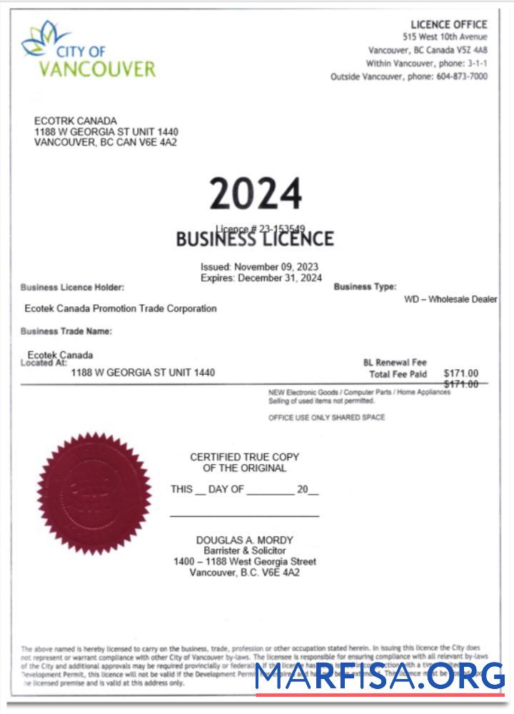 Professionell USA City of Vancouver Zertifikat of Geschäft licence Word and PDF Vorlage