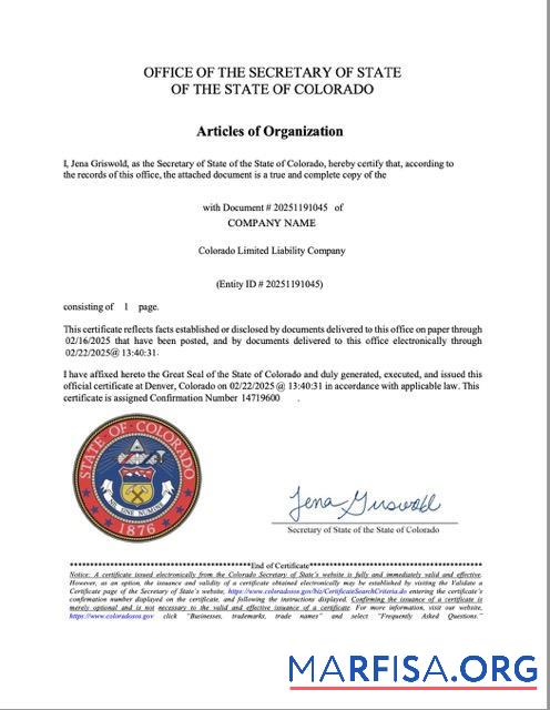 Realistisch USA Colorado articles of organization Word and PDF Vorlage