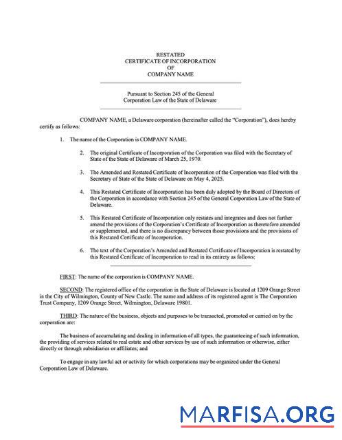 Realistisch USA Delaware Zertifikat of incorporation Word and PDF Vorlage, Version 3