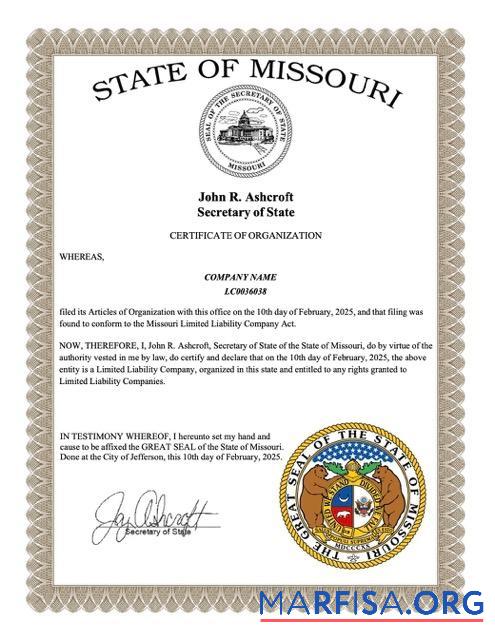 Realistisch USA Missouri Zertifikat of organization Word and PDF Vorlage
