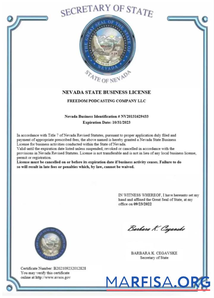 Premium USA Nevada State Zertifikat of Geschäft Lizenz Word and PDF Vorlage