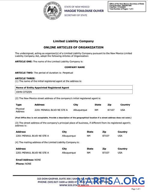 Professionell USA Neu Mexiko┬áonline articles of organization Word and PDF Vorlage