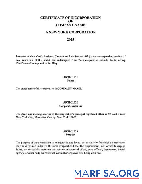 Professionell USA Neu York Zertifikat of incorporation Word and PDF Vorlage, Version 2