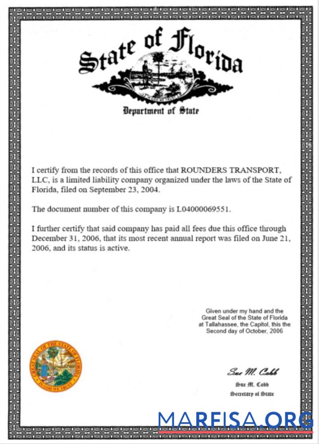 Hohe Qualität USA State of Florida Zertifikat of Geschäft Lizenz Word and PDF Vorlage