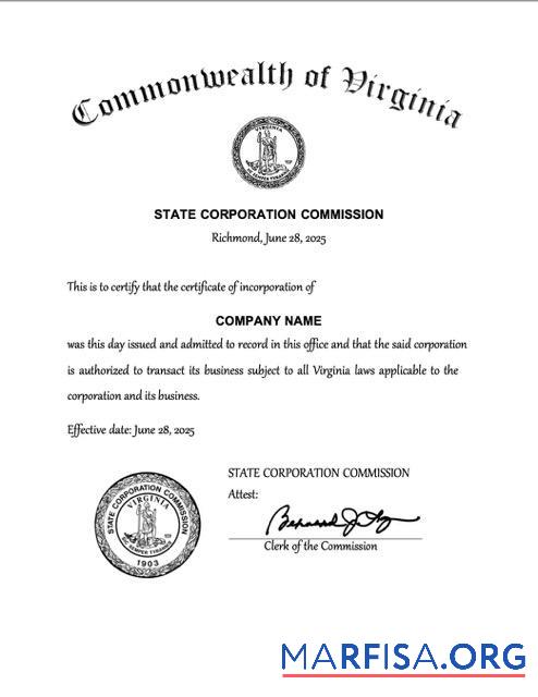 Premium USA Virginia Zertifikat of incorporation Word and PDF Vorlage