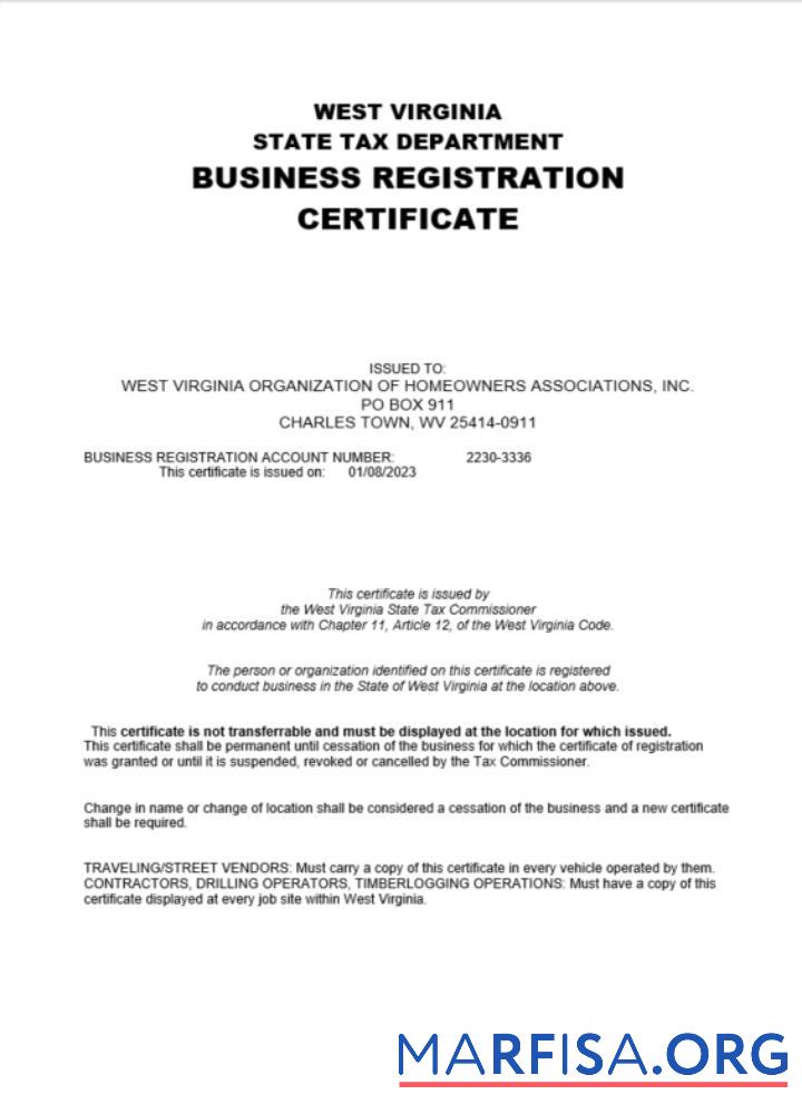 Professionell USA West Virginia Zertifikat of Unternehmen Registrierung Word and PDF Vorlage