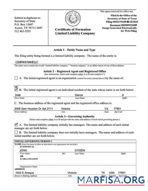Bearbeitbar USA Zertifikat of formation limited liability Unternehmen Word and PDF Vorlage
