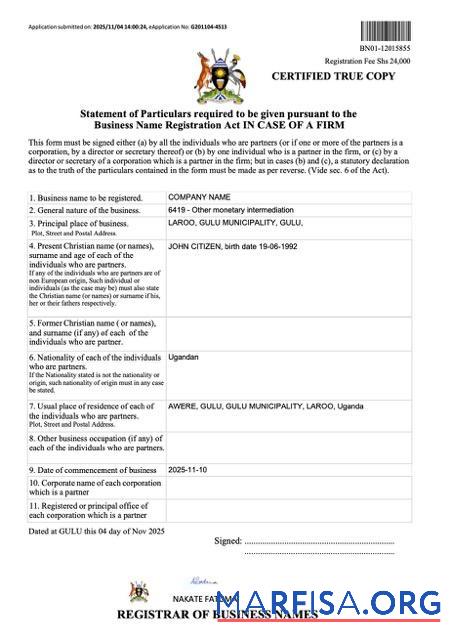 Realistisch Uganda Geschäft name Registrierung Zertifikat Word and PDF Vorlage, Version 2