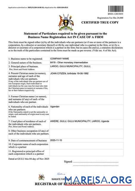 Premium Uganda Geschäft name Registrierung Zertifikat Word and PDF Vorlage, Version 3