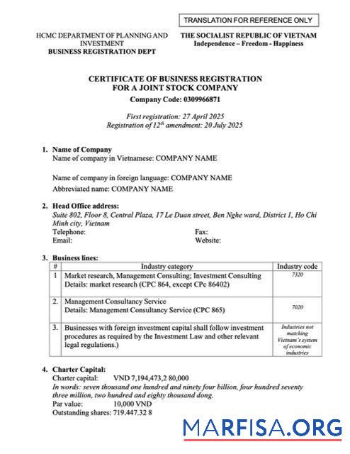 Premium Vietnam Zertifikat of Geschäft Registrierung Word and PDF Vorlage