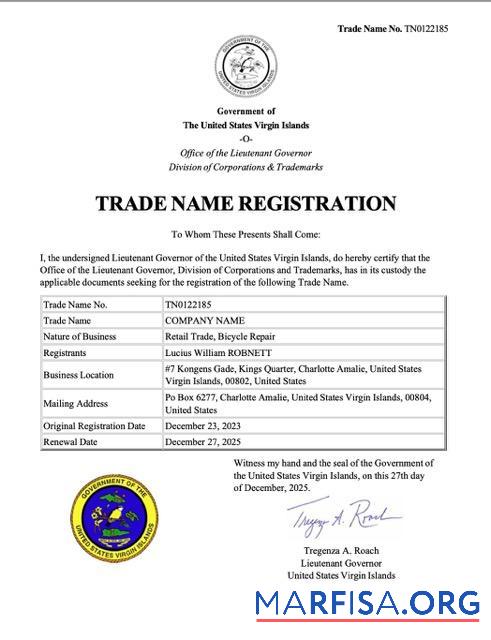 Realistisch Virgin Island trade name Registrierung Zertifikat Word and PDF Vorlage
