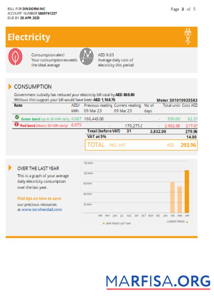 Al Ain Distribution Компания Счёт за коммунальные услуги Бизнес Счёт, Страница 3, SCR макет
