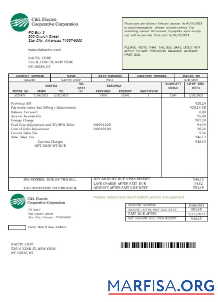C & L Electric Cooperative Corporation Счёт за коммунальные услуги Бизнес Счёт,SCR шаблон