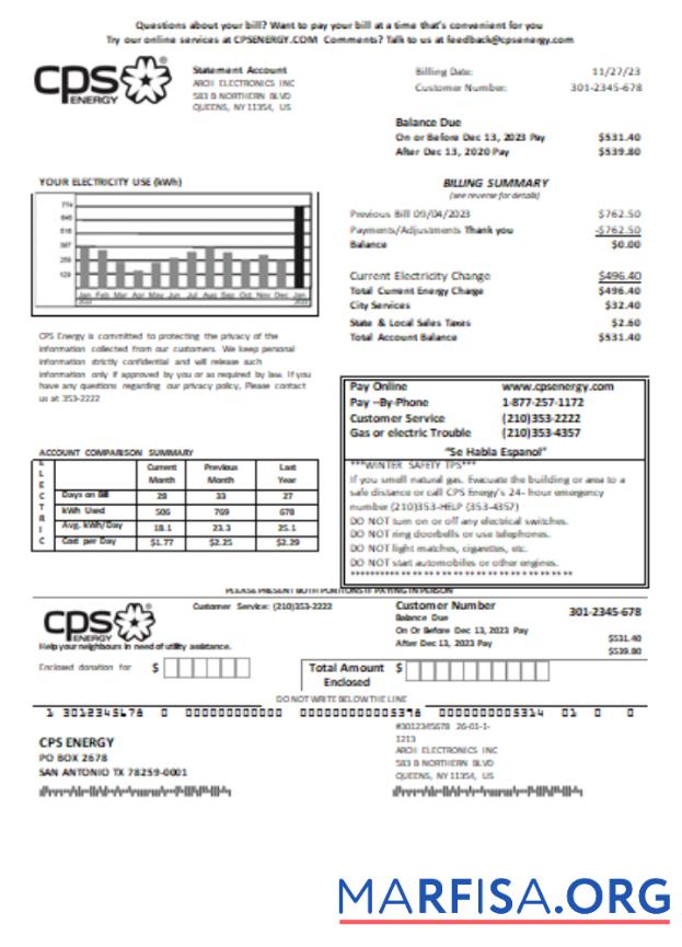 CPS Energy Счёт за коммунальные услуги Бизнес Счёт, SCR шаблон