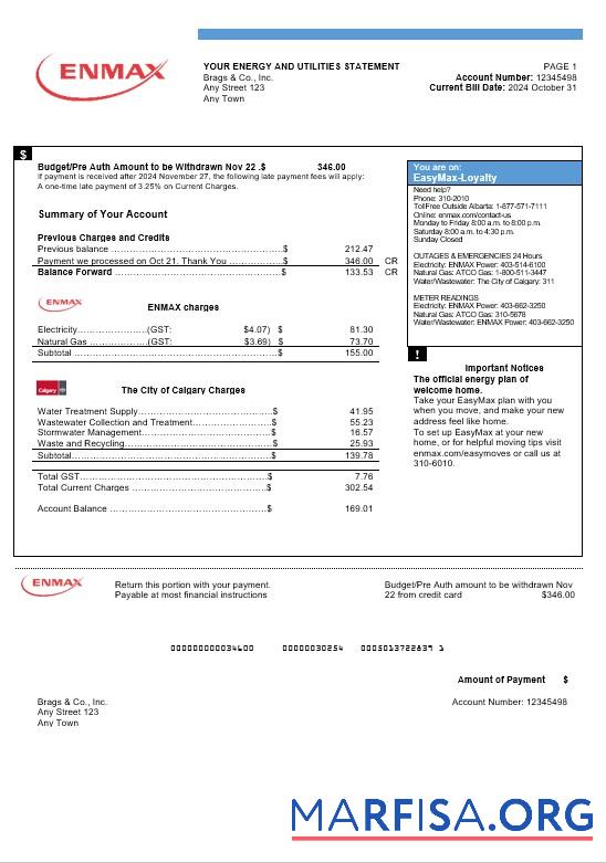 Высокое Качество Канада Enmax Бизнес Счёт за коммунальные услуги Счёт Word and PDF Шаблон