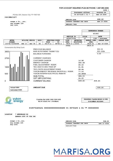 Редактируемый Канада Yukon Energy Бизнес Счёт за коммунальные услуги Счёт Шаблон in Word and PDF Форматы
