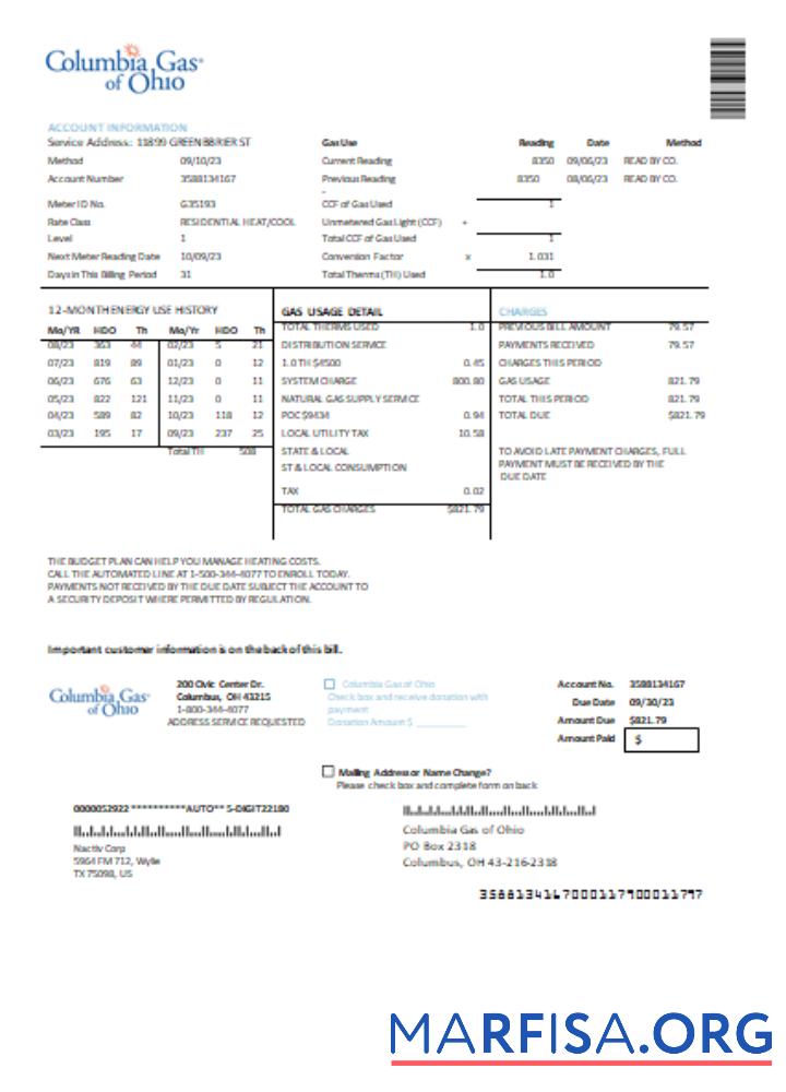 Columbia Газ of Ohio Счёт за коммунальные услуги Бизнес Счёт, SCR дизайн