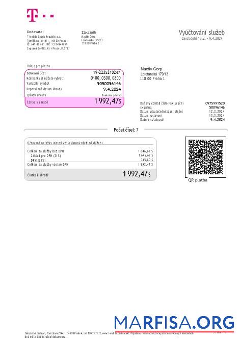 Высокое Качество Чехия T Mobile Бизнес Счёт за коммунальные услуги Счёт Word and PDF Шаблон (2)