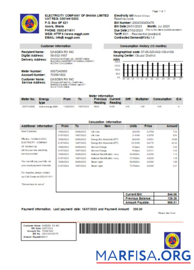 Электричество Компания of Гана Ltd Счёт за коммунальные услуги Бизнес Счёт,SCR дизайн