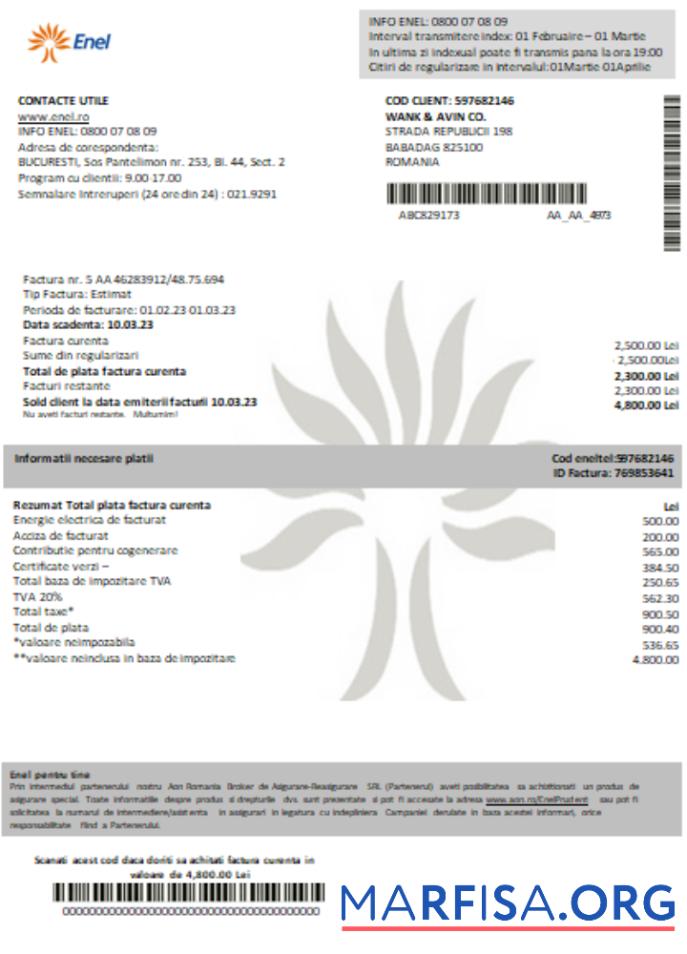 Enel Электричество proof of address Счёт за коммунальные услуги Бизнес Счёт SCR макет