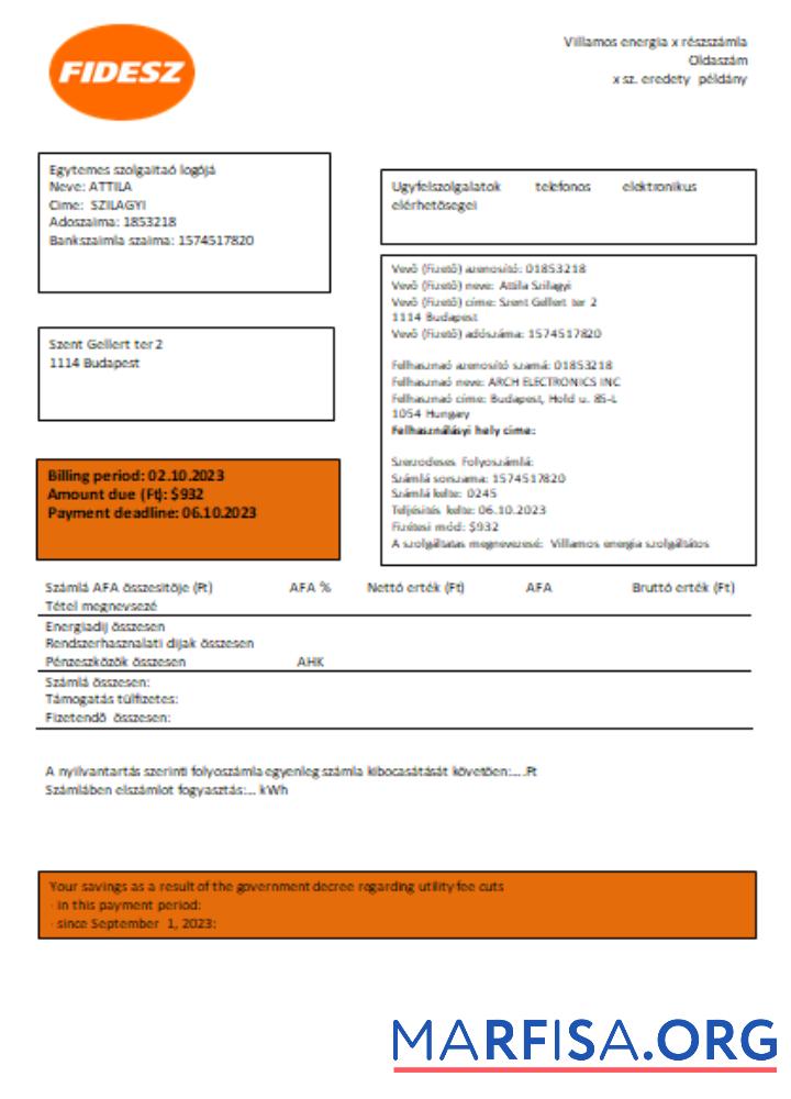 FIDESZ easy to fill Счёт за коммунальные услуги Бизнес Счёт, SCR дизайн