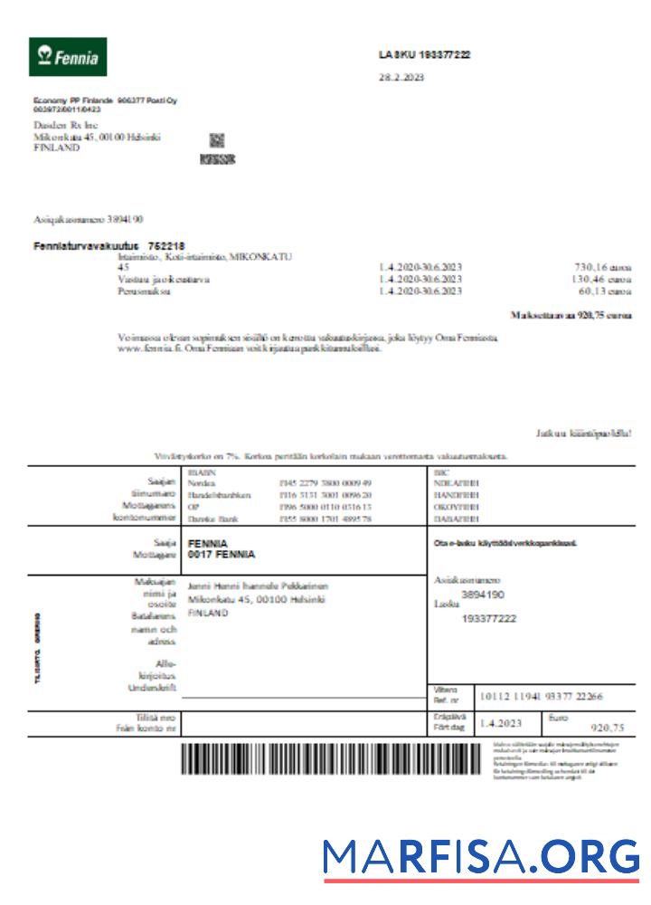 Fennia Страхование Компания Бизнес Счёт, SCR дизайн