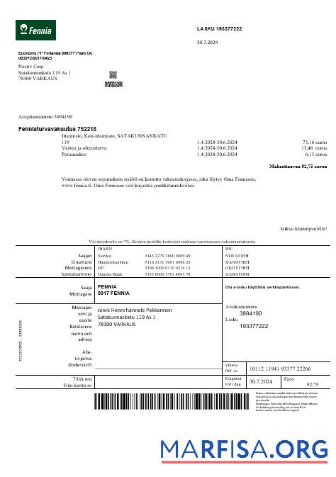Реалистичный Финляндия Fennia Страхование Компания Бизнес Счёт Шаблон in Word and PDF formats1