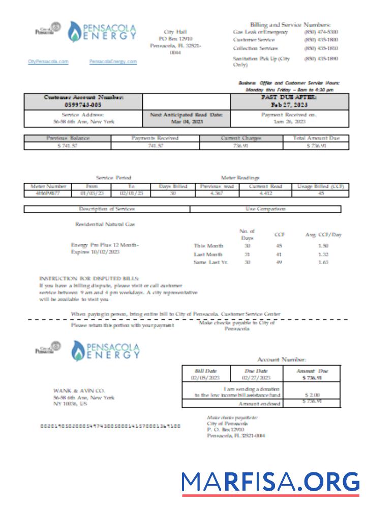 Florida Pensacola Energy Счёт за коммунальные услуги Бизнес Счёт, SCR макет