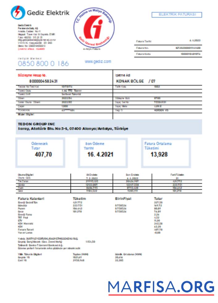 Gediz Elektrik Счёт за коммунальные услуги Бизнес Счёт, SCR предпросмотр