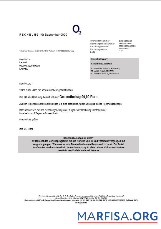 Премиум Германия RECHNUNG O2 Бизнес Счёт за коммунальные услуги Счёт Шаблон in Word and PDF Форматы