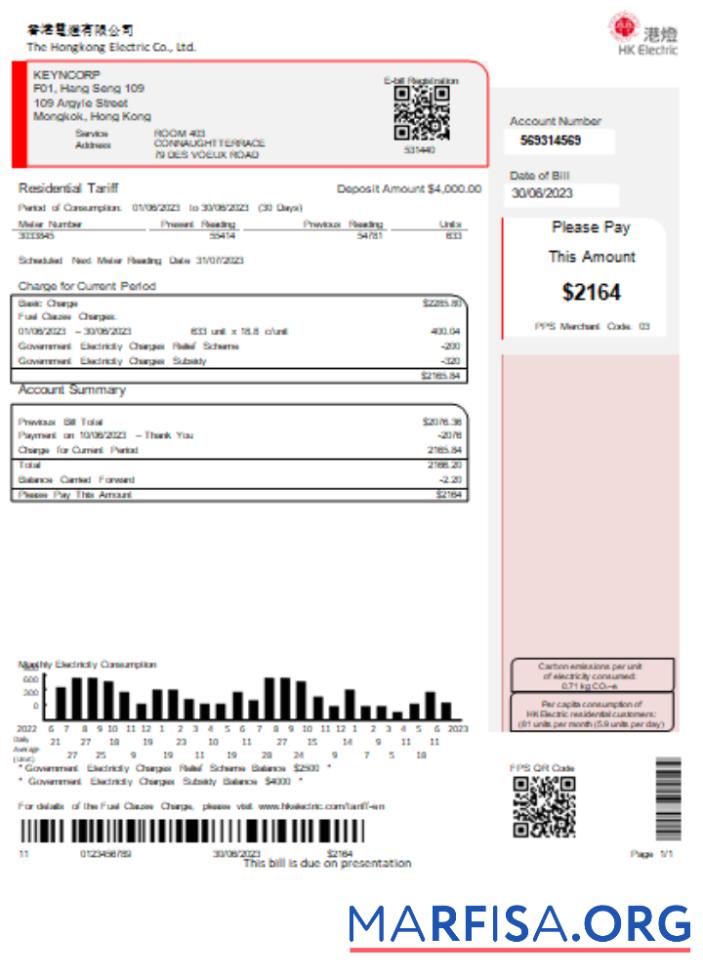 Hongkong Electric Компания Счёт за коммунальные услуги Бизнес Счёт SCR макет