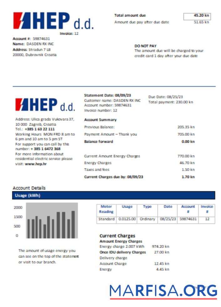 Hrvatska Elektroprivreda Электричество Счёт за коммунальные услуги Бизнес Счёт, SCR предпросмотр