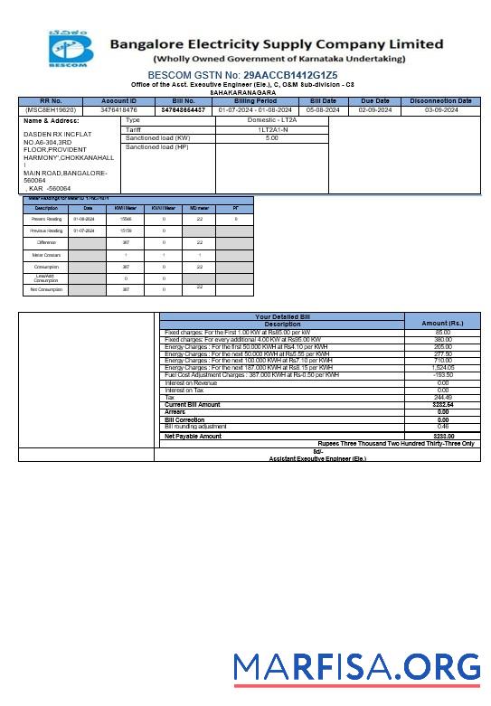 Высокое Качество Индия BESCOM Бизнес Счёт за коммунальные услуги Счёт Word and PDF Шаблон ca╠üc trang ─æa╠â xo╠üa