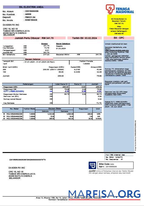 Высокое Качество Индия TENAGA NASIONAL Бизнес Счёт за коммунальные услуги Счёт Word and PDF Шаблон