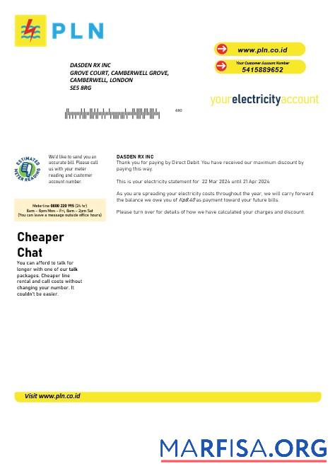 Высокое Качество Индонезия PLN Электричество Бизнес Счёт за коммунальные услуги Счёт Шаблон in Word and PDF Форматы
