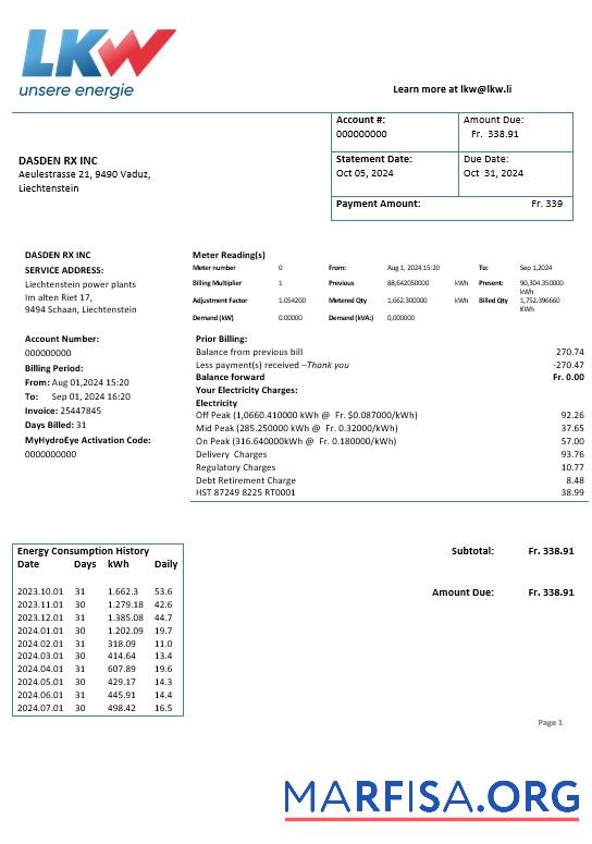 Высокое Качество Лихтенштейн Ische Kraftwerke (LKW) Электричество Бизнес Счёт за коммунальные услуги Счёт Шаблон in Word and PDF Форматы