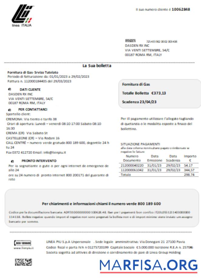 Linea Italia Счёт за коммунальные услуги Бизнес Счёт, SCR дизайн