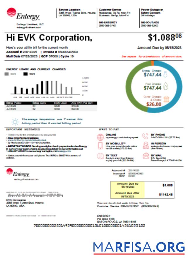 Louisiana Entergy Счёт за коммунальные услуги Бизнес Счёт SCR шаблон