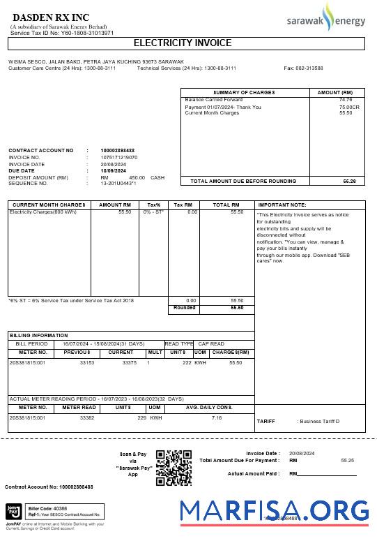 Реалистичный Малайзия Sarawak Energy Бизнес Счёт за коммунальные услуги Счёт Word and PDF Шаблон