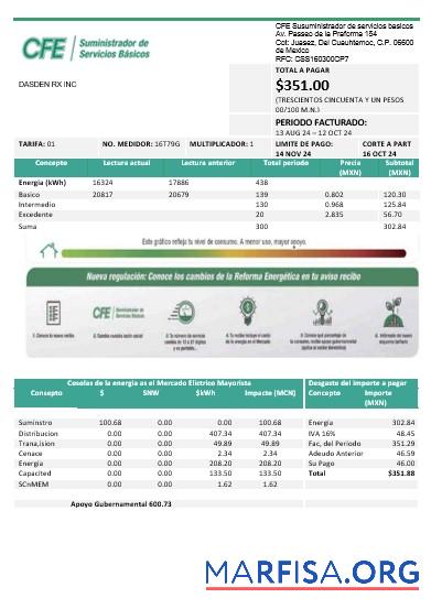 Премиум Мексика Электричество CFE Бизнес Счёт за коммунальные услуги Счёт Шаблон in Word and PDF Форматы, fully Редактируемый