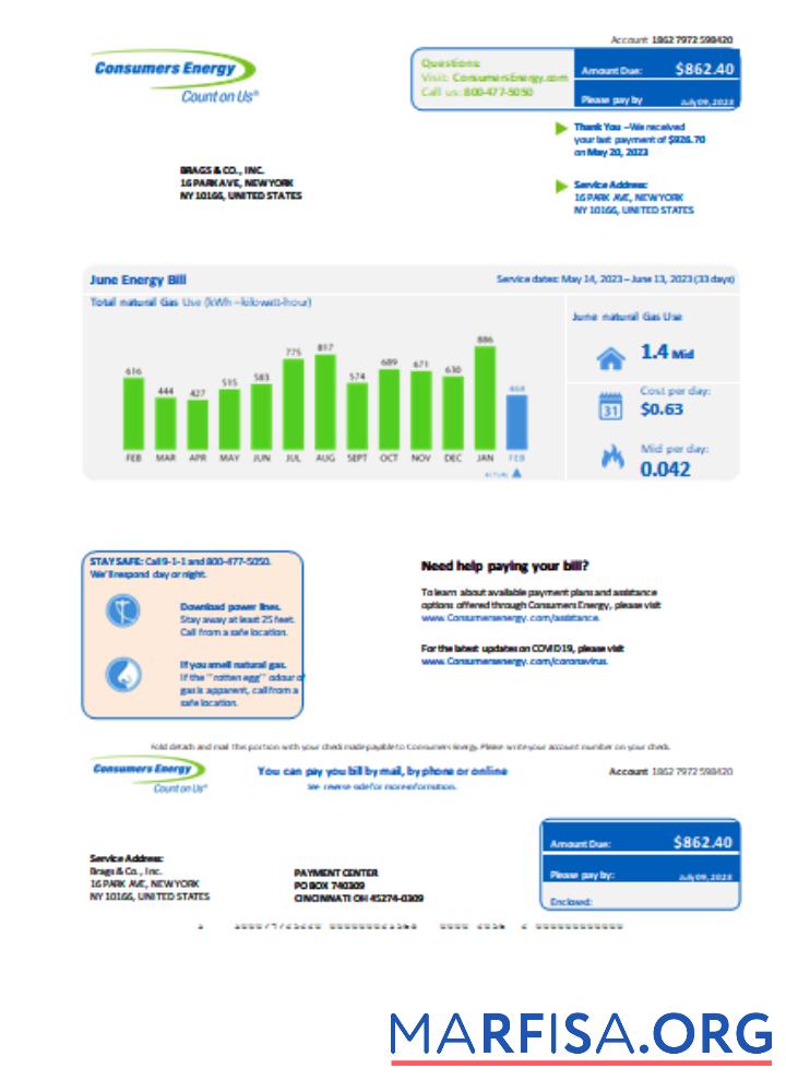 Высокое Качество Michigan Consumers Energy Бизнес Счёт за коммунальные услуги Счёт, Word and PDF Шаблон SCR