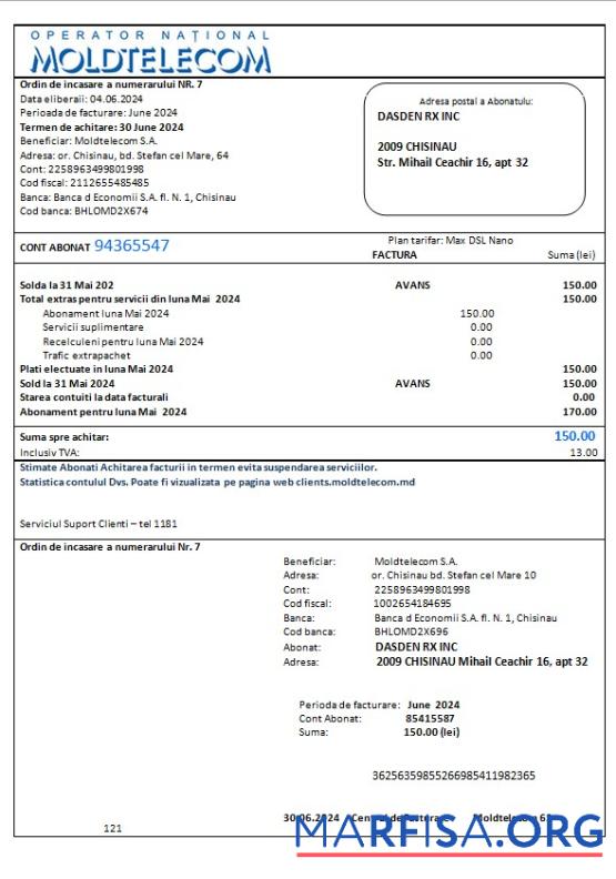 Редактируемый Молдова Moldtelecom Бизнес Счёт за коммунальные услуги Счёт Шаблон in Word and PDF Форматы, fully Редактируемый
