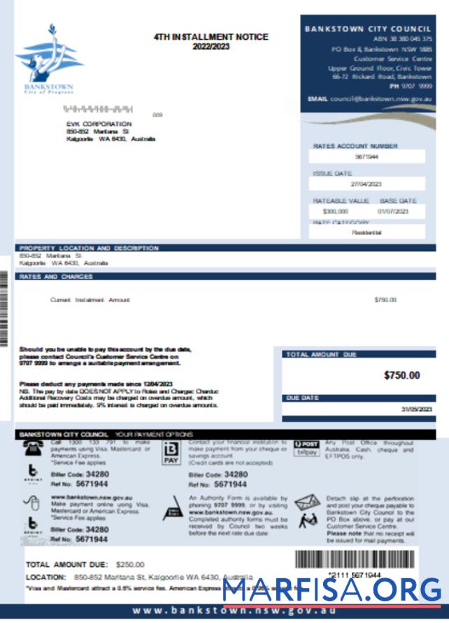NSW Bankstown City Council Счёт за коммунальные услуги Бизнес Счёт, SCR дизайн