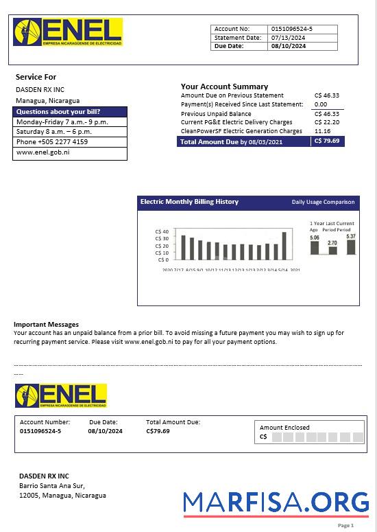 Высокое Качество Никарагуа Nicaraguan Электричество Компания ENEL Электричество Бизнес Счёт за коммунальные услуги Счёт Шаблон in Word and PDF Форматы