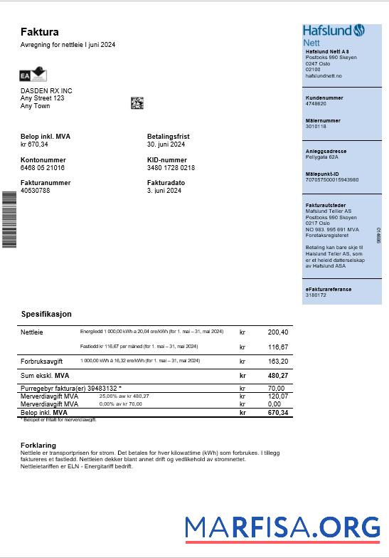 Премиум Норвегия Hafslund Бизнес Счёт за коммунальные услуги Счёт Word and PDF Шаблон