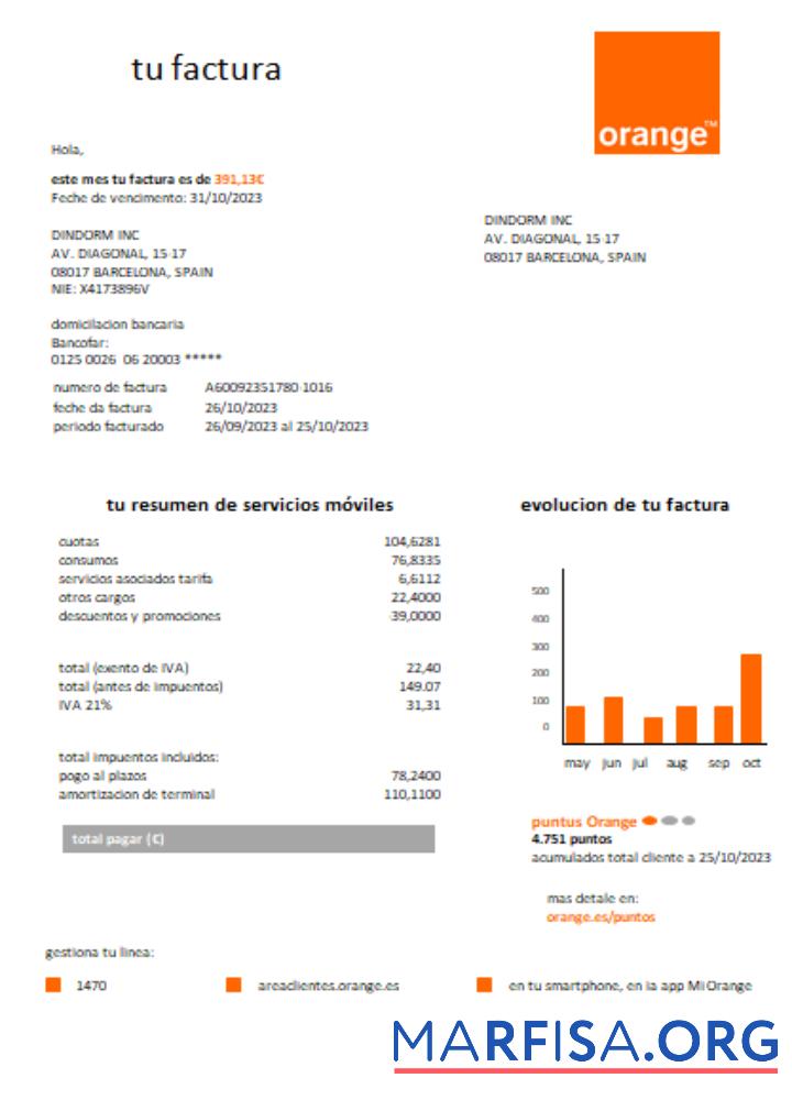 Orange Испания Счёт за коммунальные услуги Бизнес Счёт, SCR макет