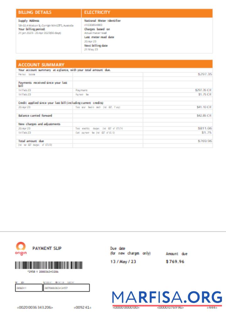 Origin Счёт за коммунальные услуги Бизнес Счёт, Страница 2, SCR шаблон