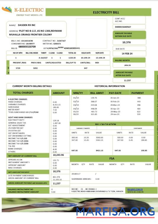 Редактируемый Пакистан K ELECTRIC LIMITED Бизнес Счёт за коммунальные услуги Счёт Word and PDF Шаблон