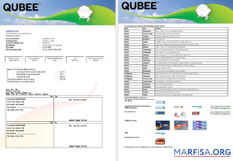 Редактируемый Пакистан QUBEE Бизнес Счёт за коммунальные услуги Счёт Word and PDF Шаблон