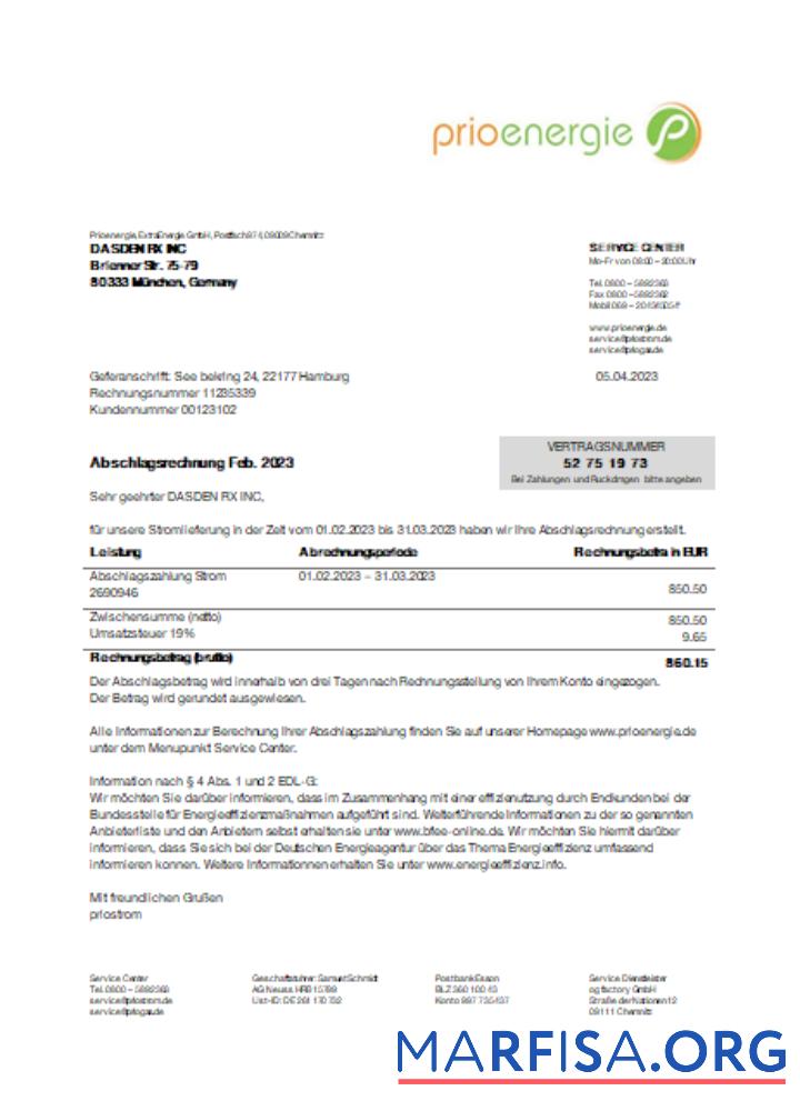 Prioenergie proof of address Счёт за коммунальные услуги Бизнес Счёт, SCR шаблон